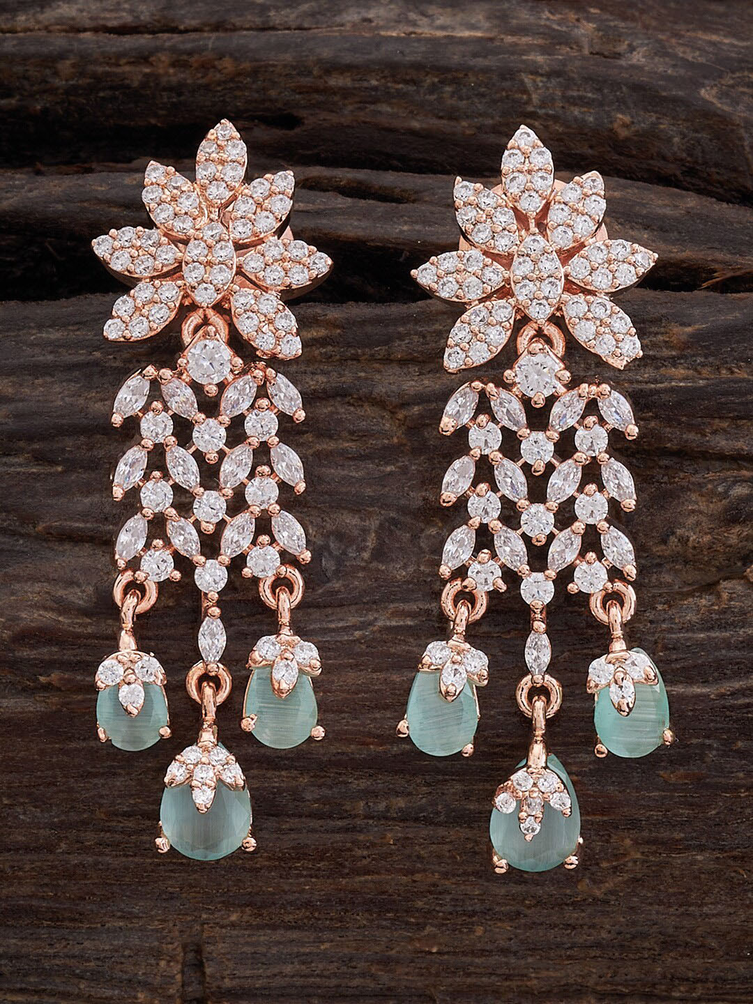 

Kushal's Fashion Jewellery Rose Gold-Plated Leaf Shaped CZ Drop Earrings
