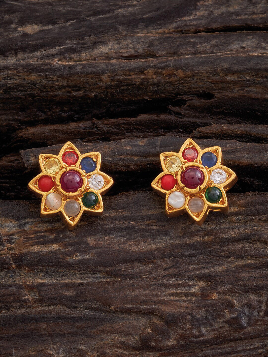 

Kushal's Fashion Jewellery 92.5 Pure Silver Floral Shaped Stud Earrings, Gold