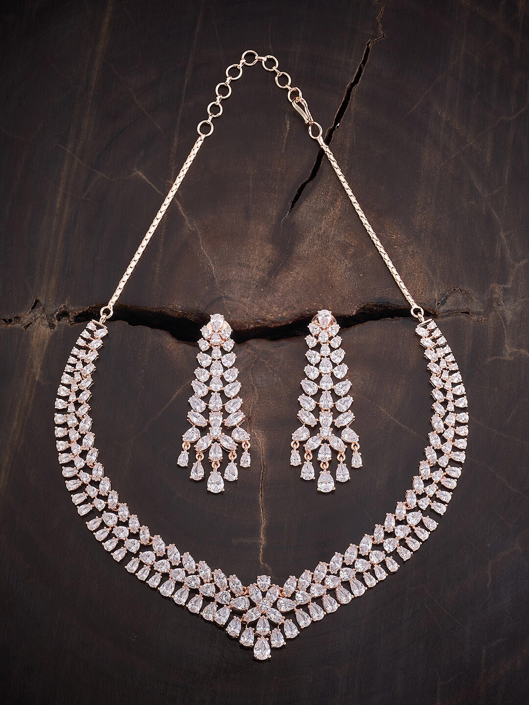 

Kushal's Fashion Jewellery Rose Gold-Plated CZ-Studded Jewellery Set