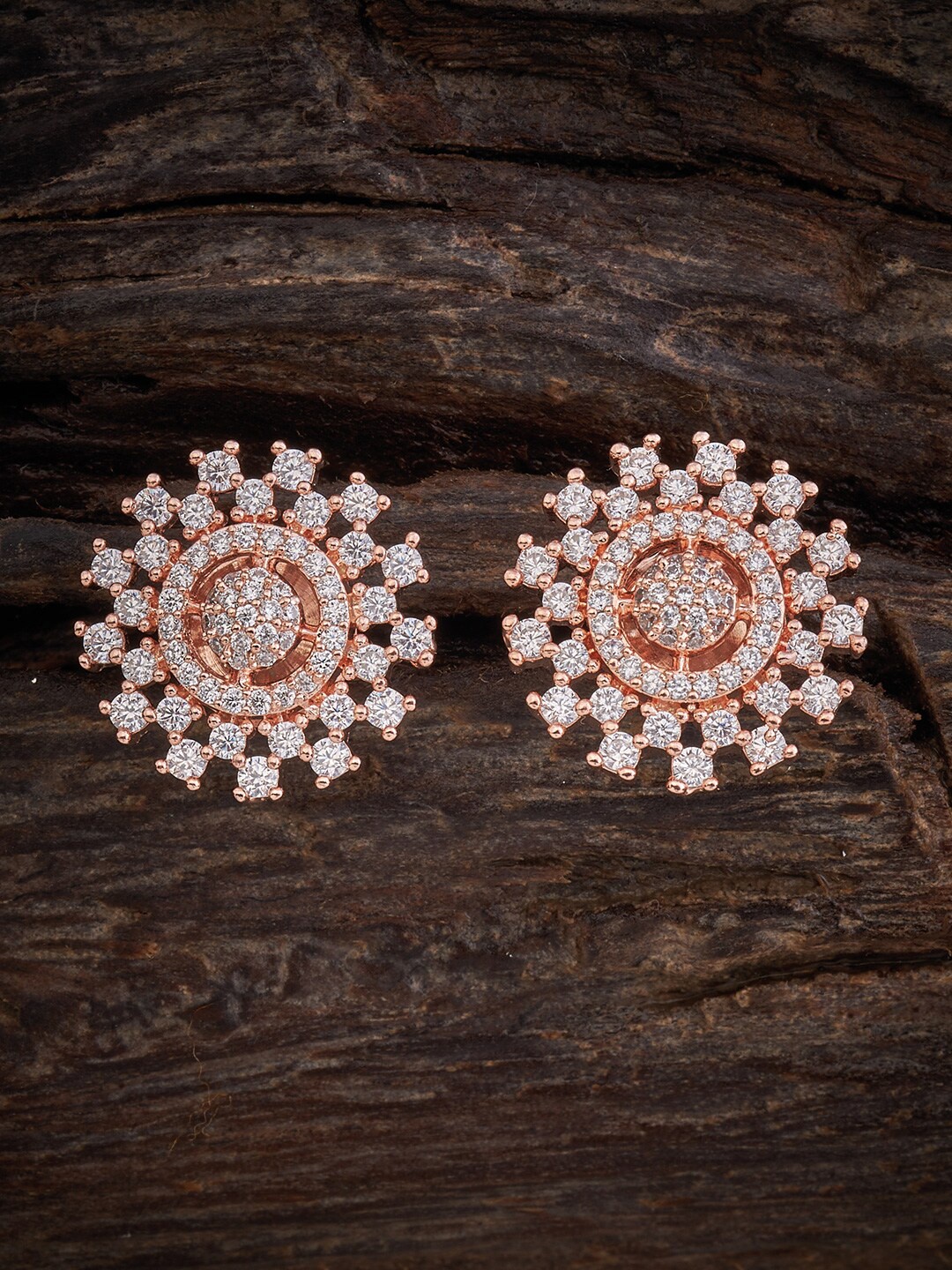 

Kushal's Fashion Jewellery Rose Gold-Plated Circular Studs Earrings, White