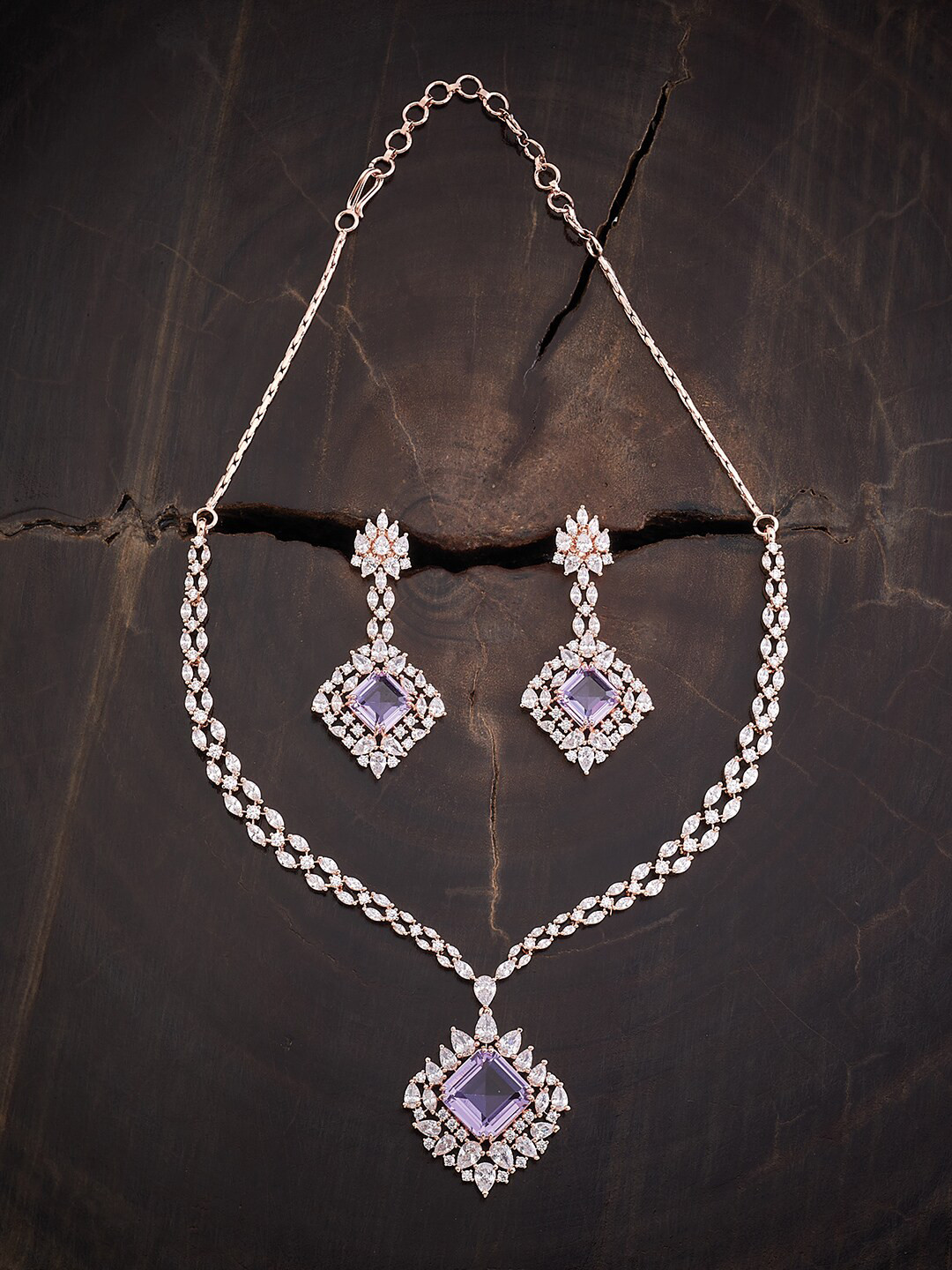 

Kushal's Fashion Jewellery Rose Gold-Plated CZ-Studded Jewellery Set