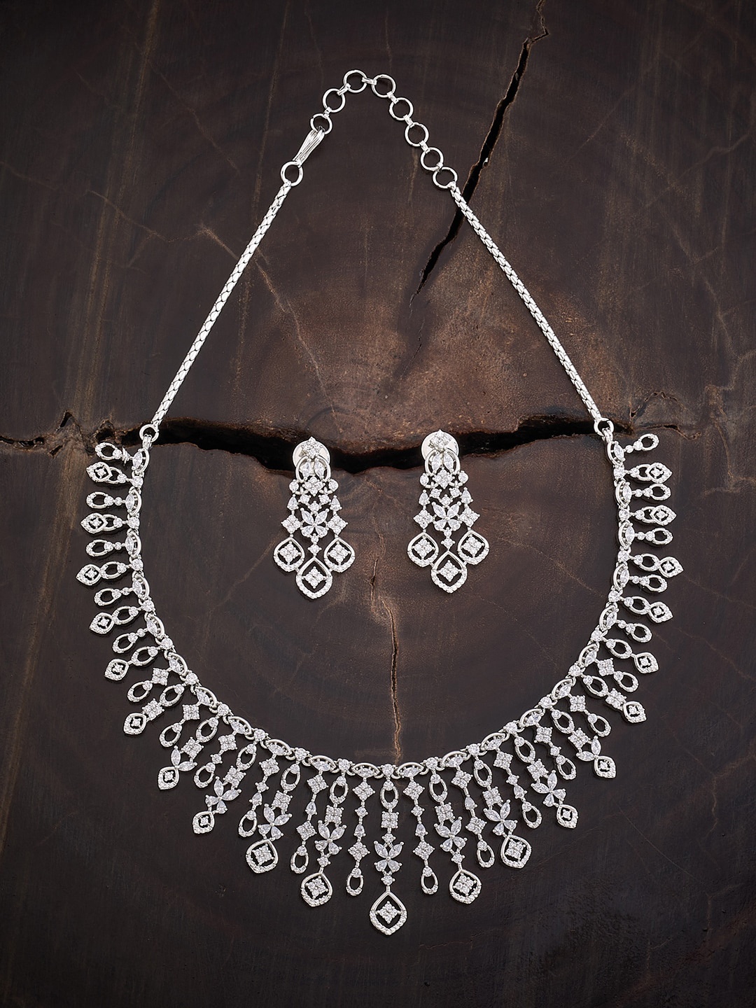 

Kushal's Fashion Jewellery Rhodium-Plated CZ-Studded Jewellery Set, Silver