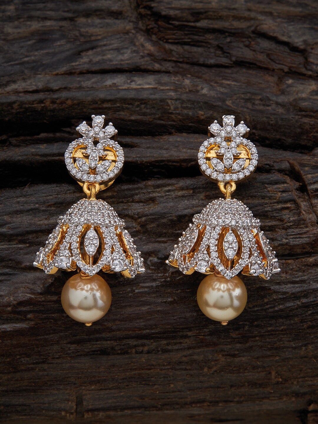

Kushal's Fashion Jewellery 92.5 Pure Silver Rose Gold Plated Dome Shaped Stone Jhumkas