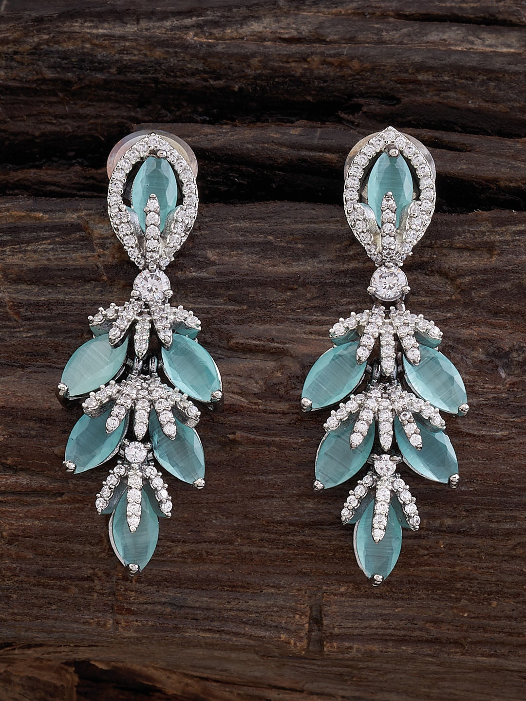 

Kushal's Fashion Jewellery Rose Gold-Plated Leaf Shaped Studs Earrings, Sea green