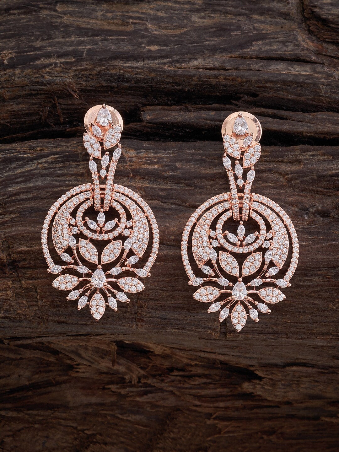 

Kushal's Fashion Jewellery Rose Gold Plated Circular Zircon Drop Earrings