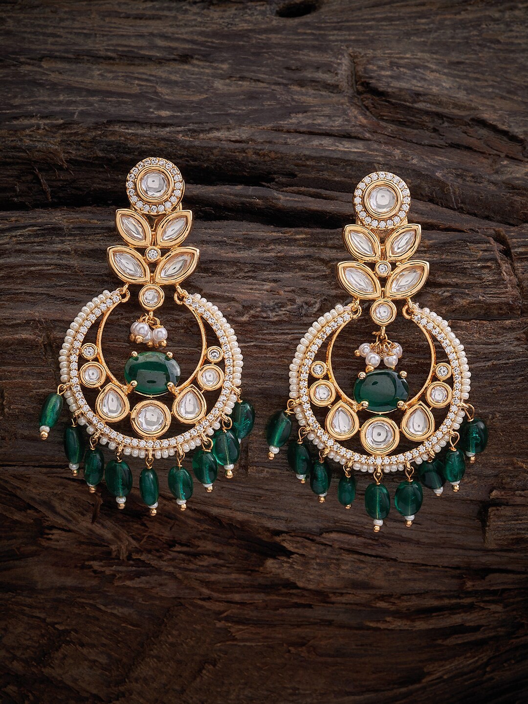 

Kushal's Fashion Jewellery Kundan-Studded Circular Chandbalis Earrings, Gold