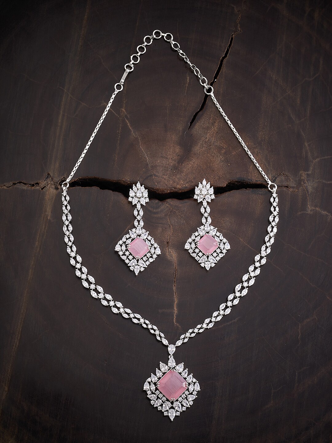 

Kushal's Fashion Jewellery Rhodium-Plated CZ-Studded Jewellery Set, Silver