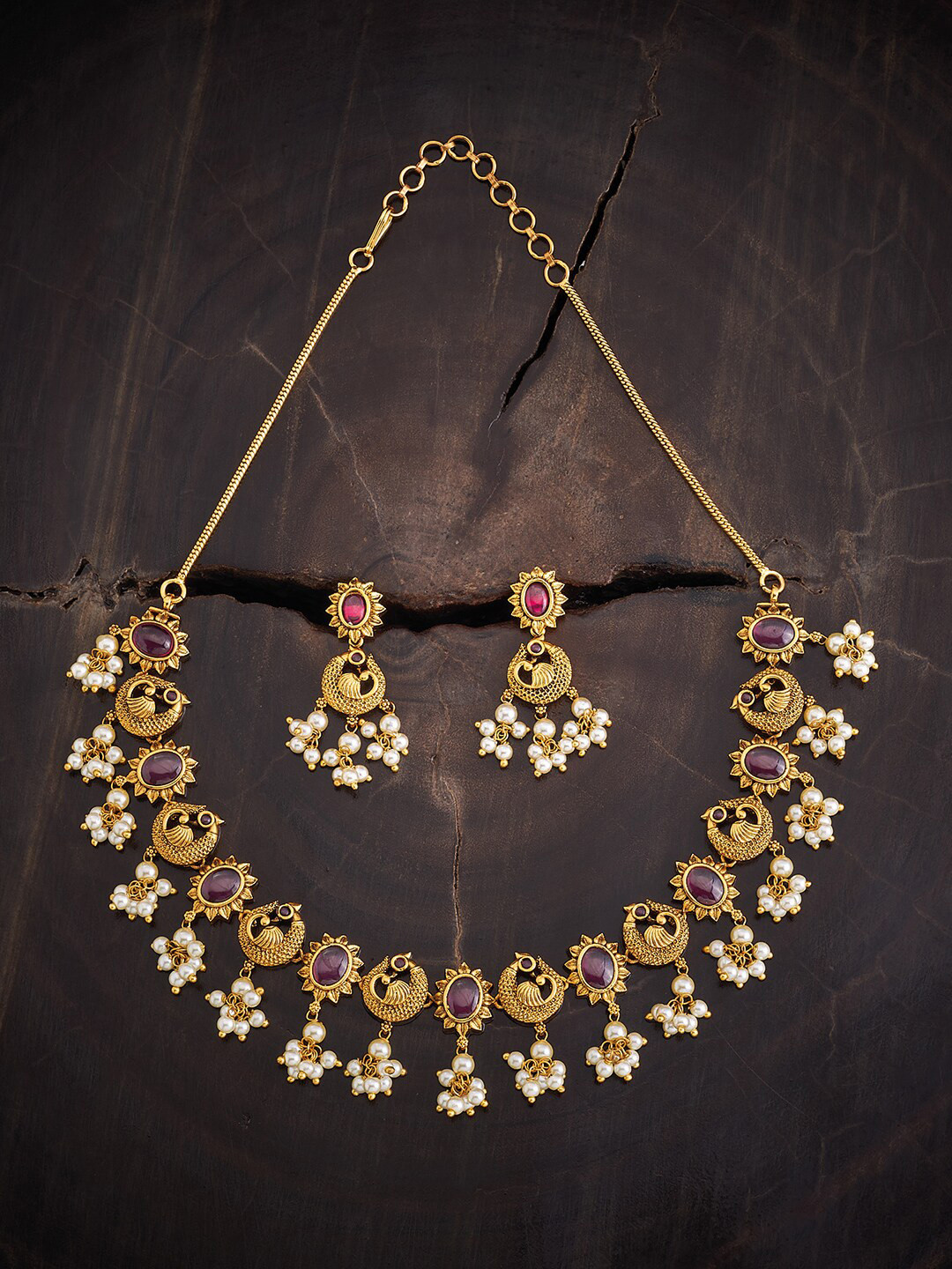 

Kushal's Fashion Jewellery Gold-Plated Artificial Stones & Beads Jewellery Set, Burgundy