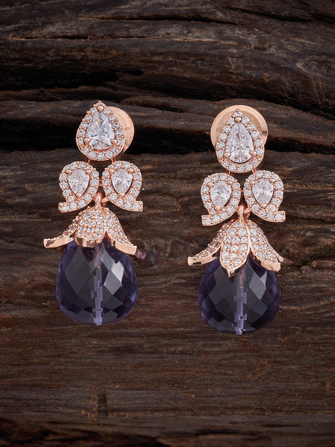 

Kushal's Fashion Jewellery Rose Gold Plated Teardrop Shaped Zircon Drop Earrings