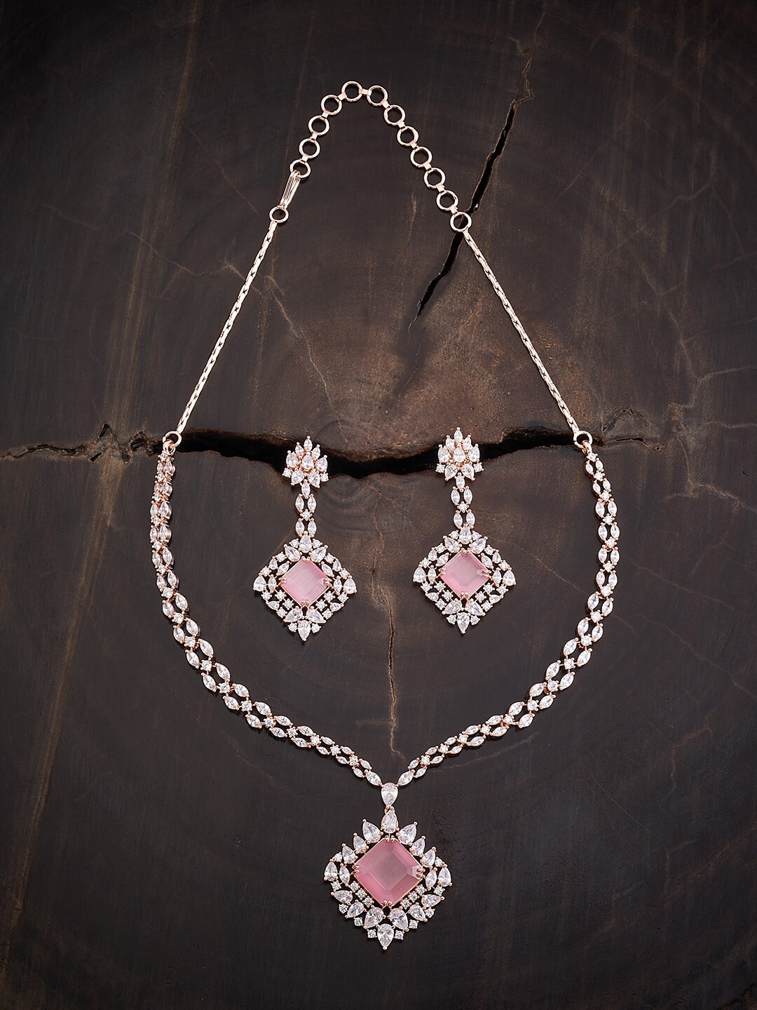 

Kushal's Fashion Jewellery Rose Gold-Plated CZ-Studded Jewellery Set