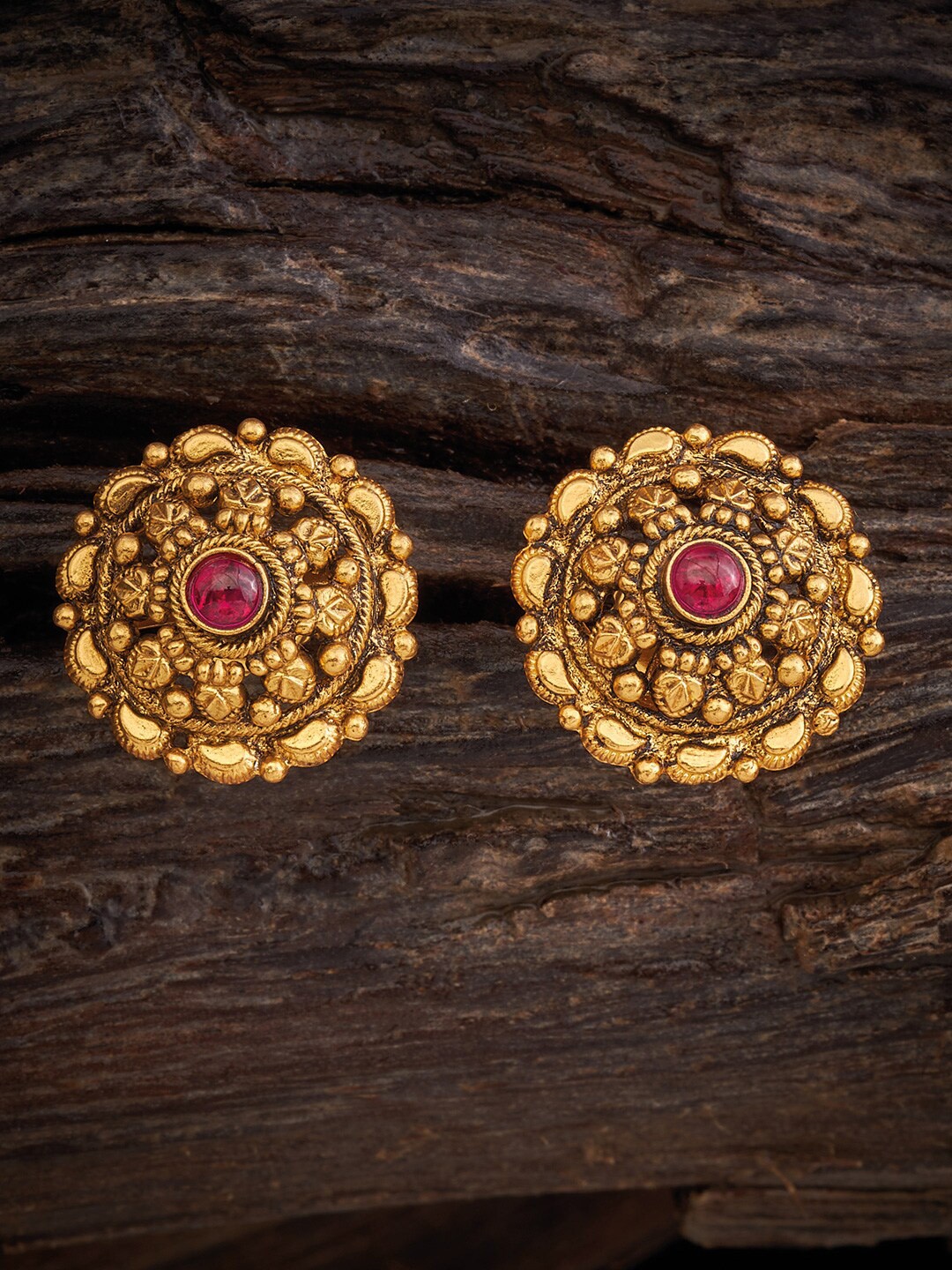 

Kushal's Fashion Jewellery 92.5 Pure Silver Circular Studs Earrings, Red