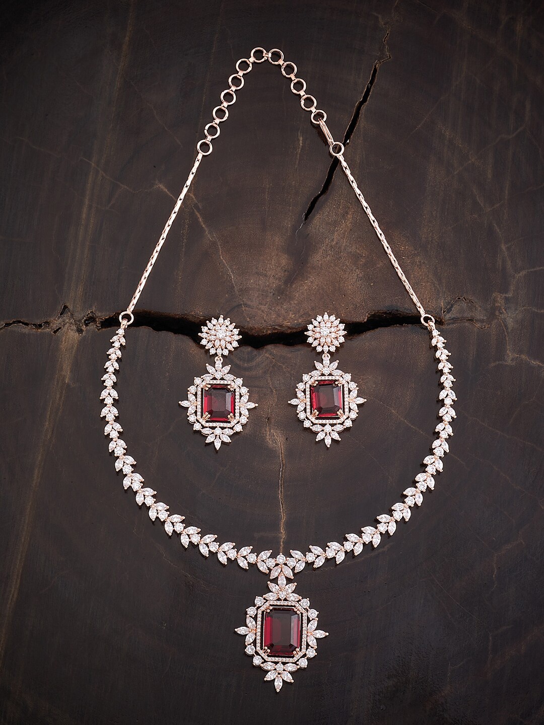 

Kushal's Fashion Jewellery Rose Gold-Plated CZ Studded Jewellery Set