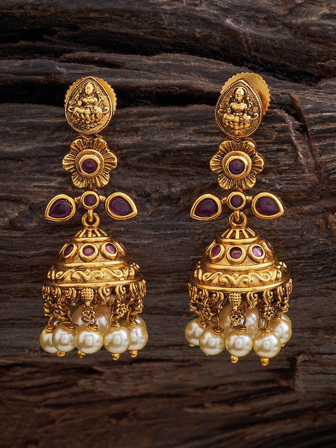 

Kushal's Fashion Jewellery Gold Plated Dome Shaped Stone Studded And Beaded Jhumkas