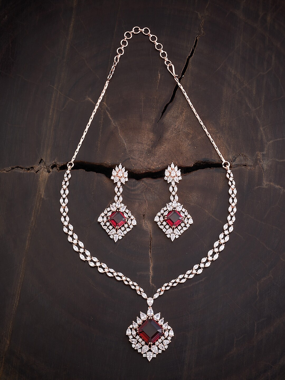 

Kushal's Fashion Jewellery Rose Gold-Plated CZ-Studded Jewellery Set