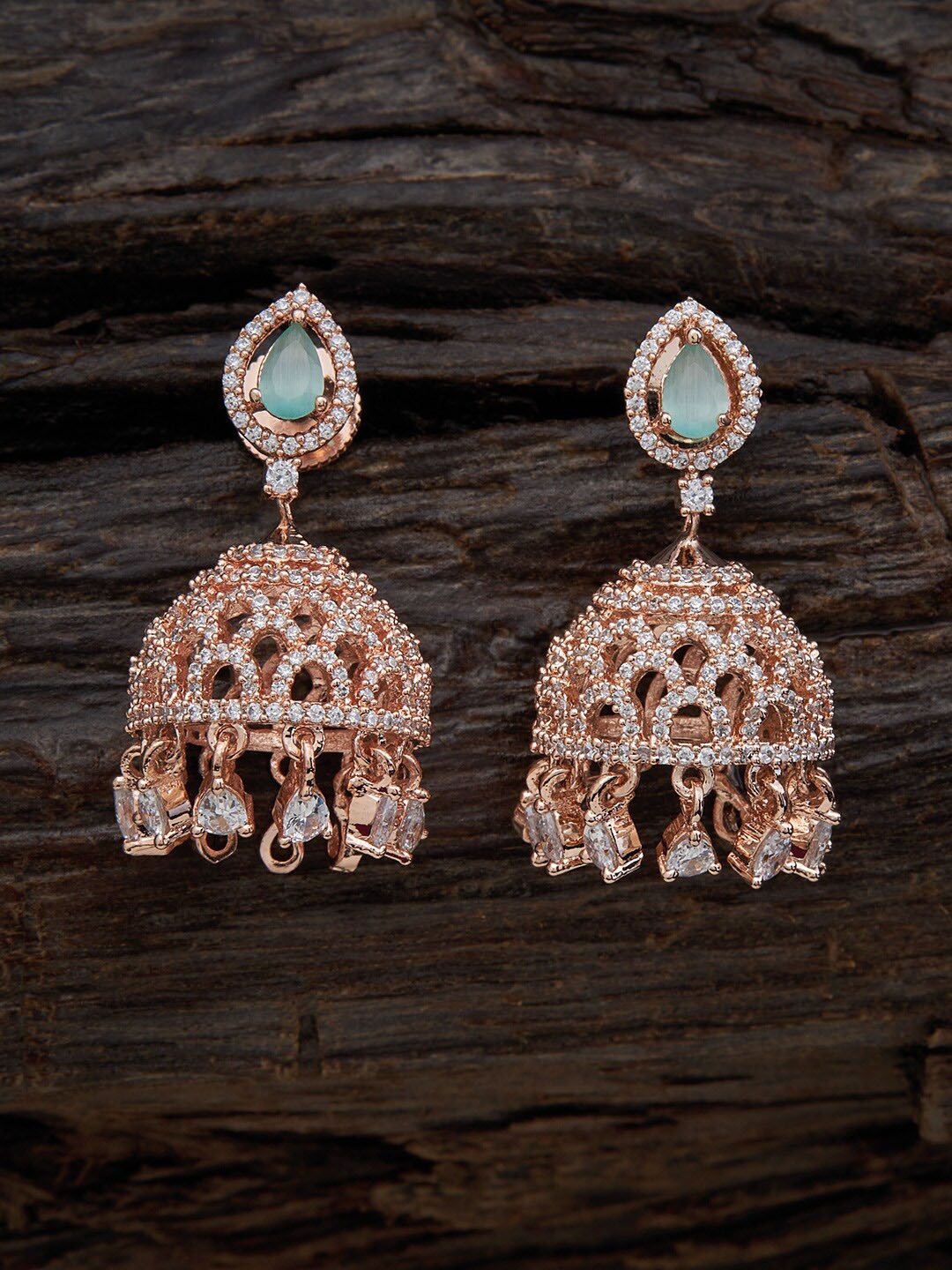

Kushal's Fashion Jewellery Rose Gold-Plated Dome Shaped CZ Jhumkas Earrings