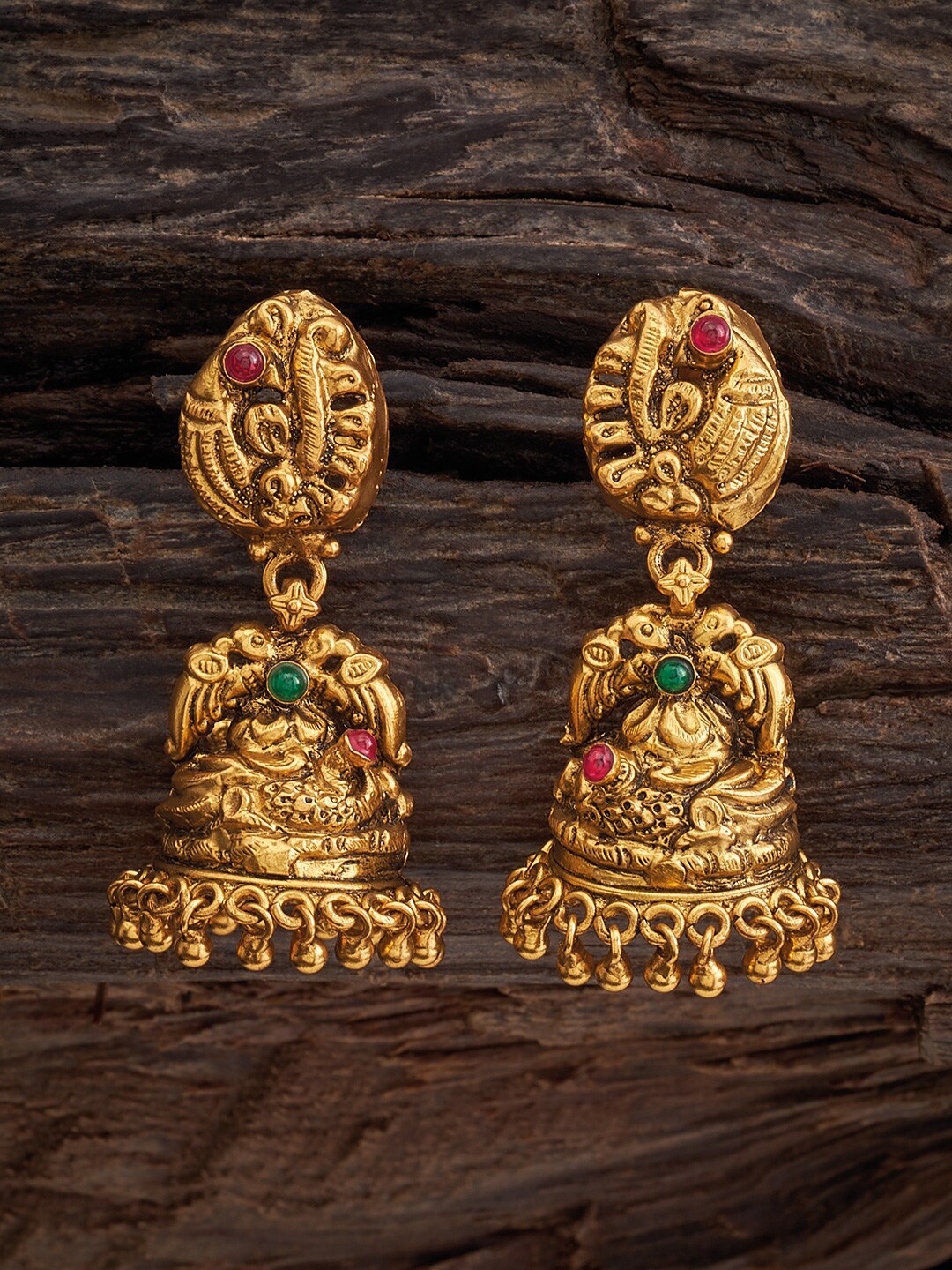 

Kushal's Fashion Jewellery Rhodium-Plated Dome Shaped Jhumkas Earrings, Gold