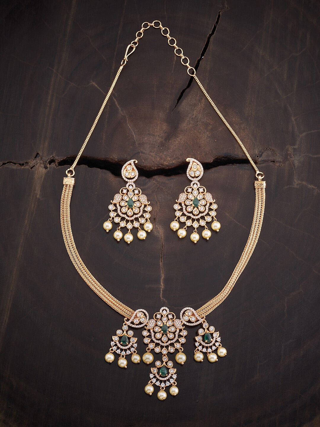 

Kushal's Fashion Jewellery Gold-Plated Cubic Zirconia-Studded & Beaded Jewellery Set