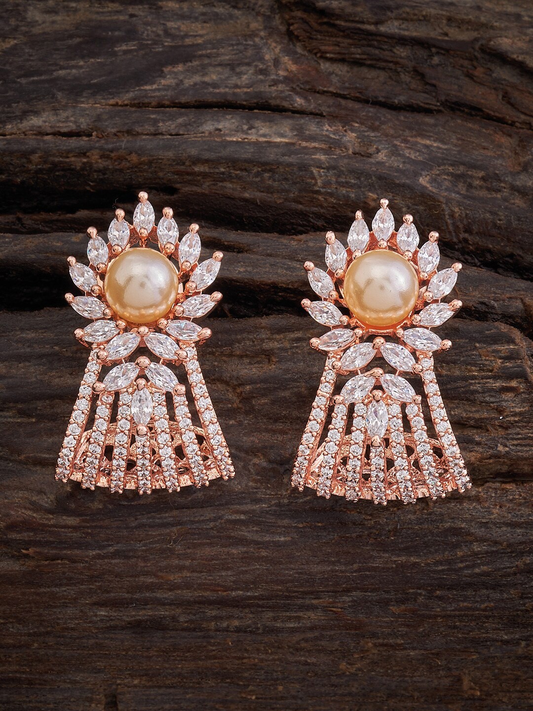 

Kushal's Fashion Jewellery Gold-Plated Cubic Zirconia Studded Floral Drop Earrings