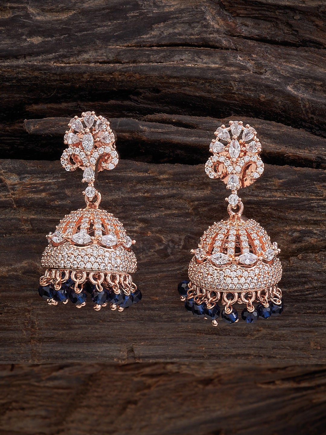 

Kushal's Fashion Jewellery Rose Gold-Plated Dome Shaped Jhumkas, White
