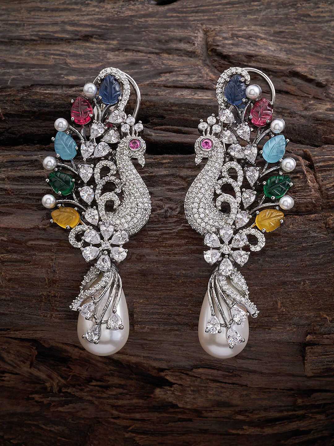 

Kushal's Fashion Jewellery Peacock Shaped Studs Earrings, Silver