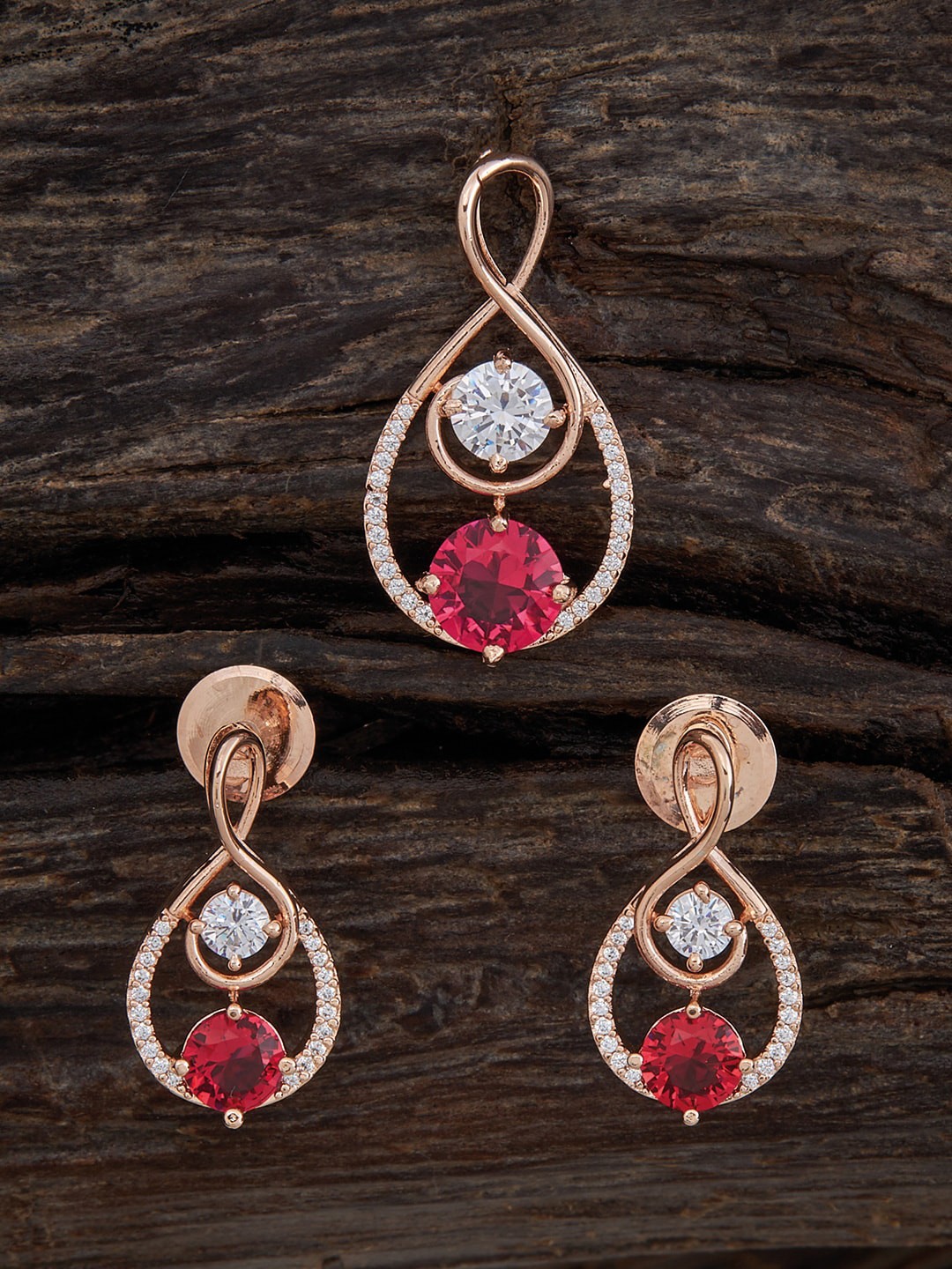 

Kushal's Fashion Jewellery Rose Gold-Plated CZ-Studded Jewellery Set