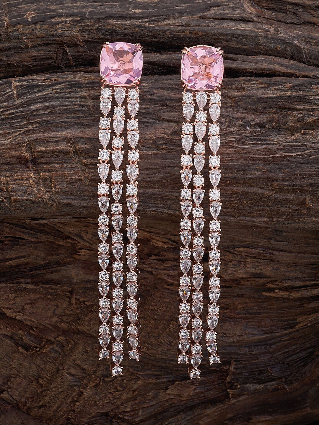 

Kushal's Fashion Jewellery Rose Gold Plated Contemporary Zircon Drop Earrings