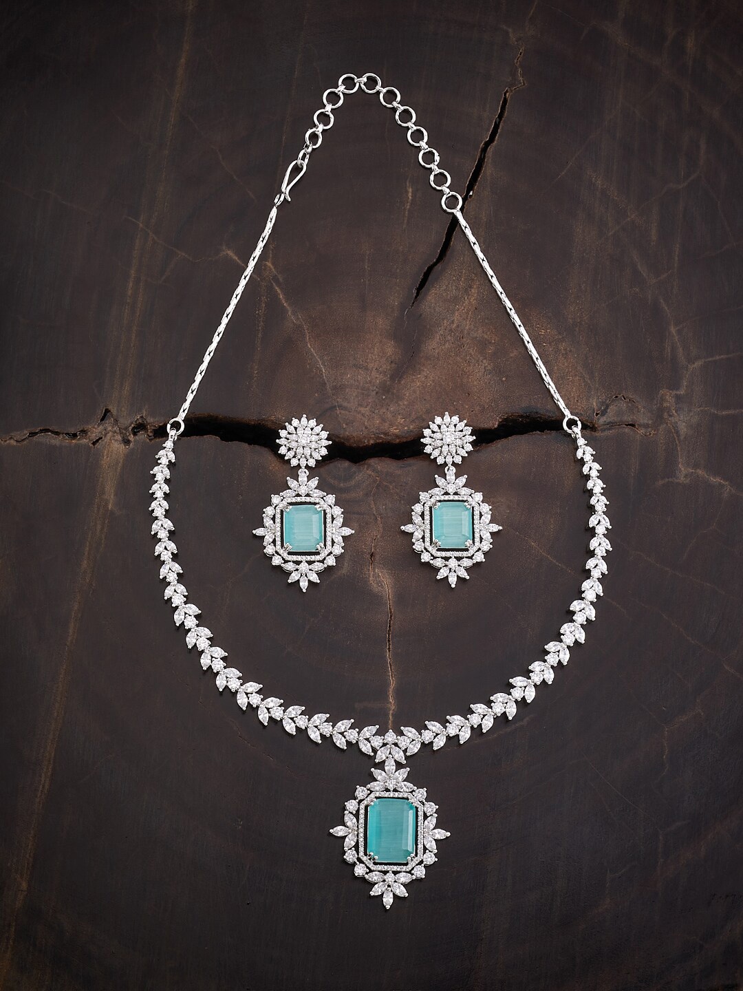 

Kushal's Fashion Jewellery Rhodium-Plated CZ-Studded Jewellery Set, Silver
