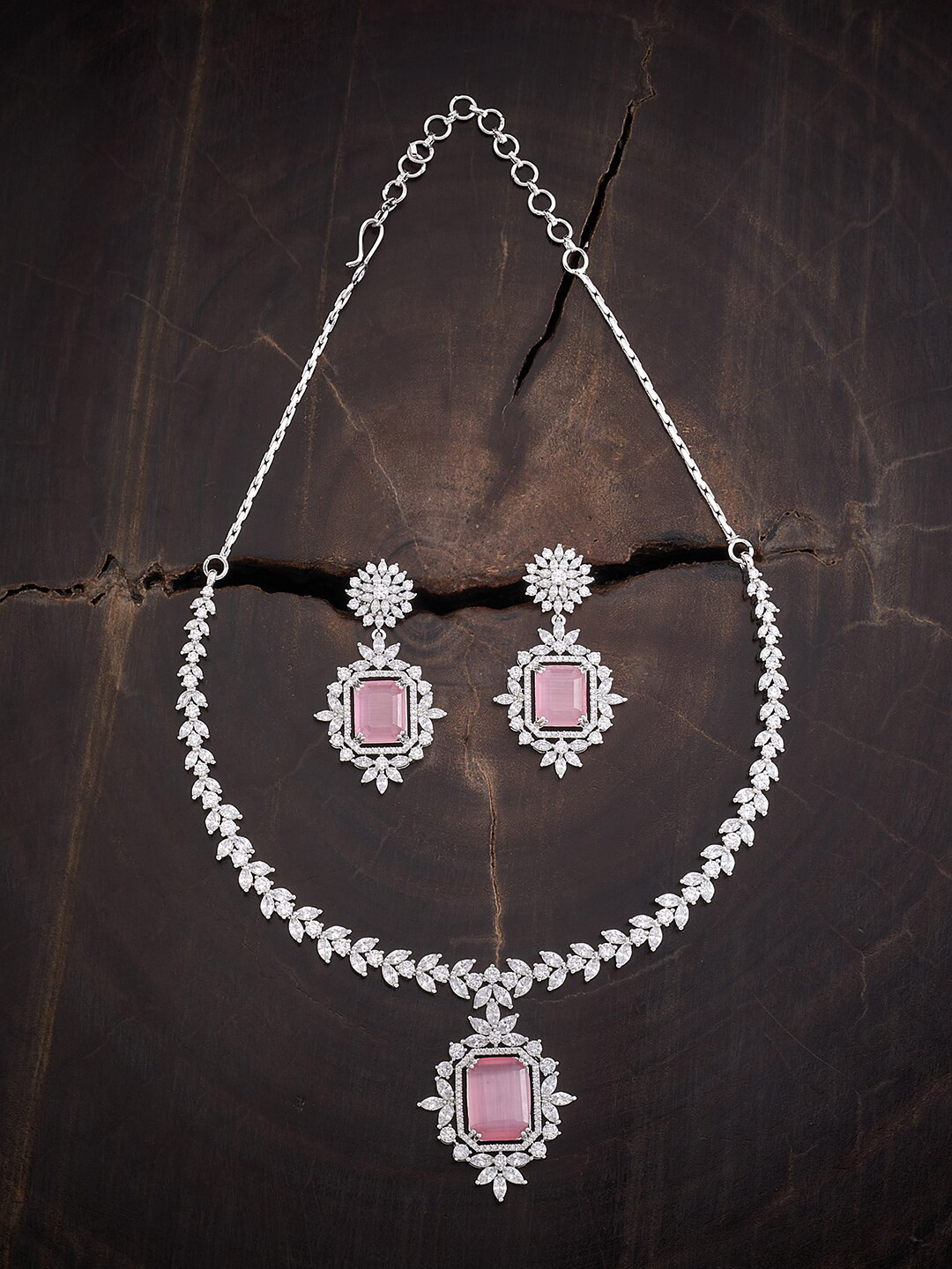 

Kushal's Fashion Jewellery Rhodium-Plated CZ-Studded Jewellery Set, Pink