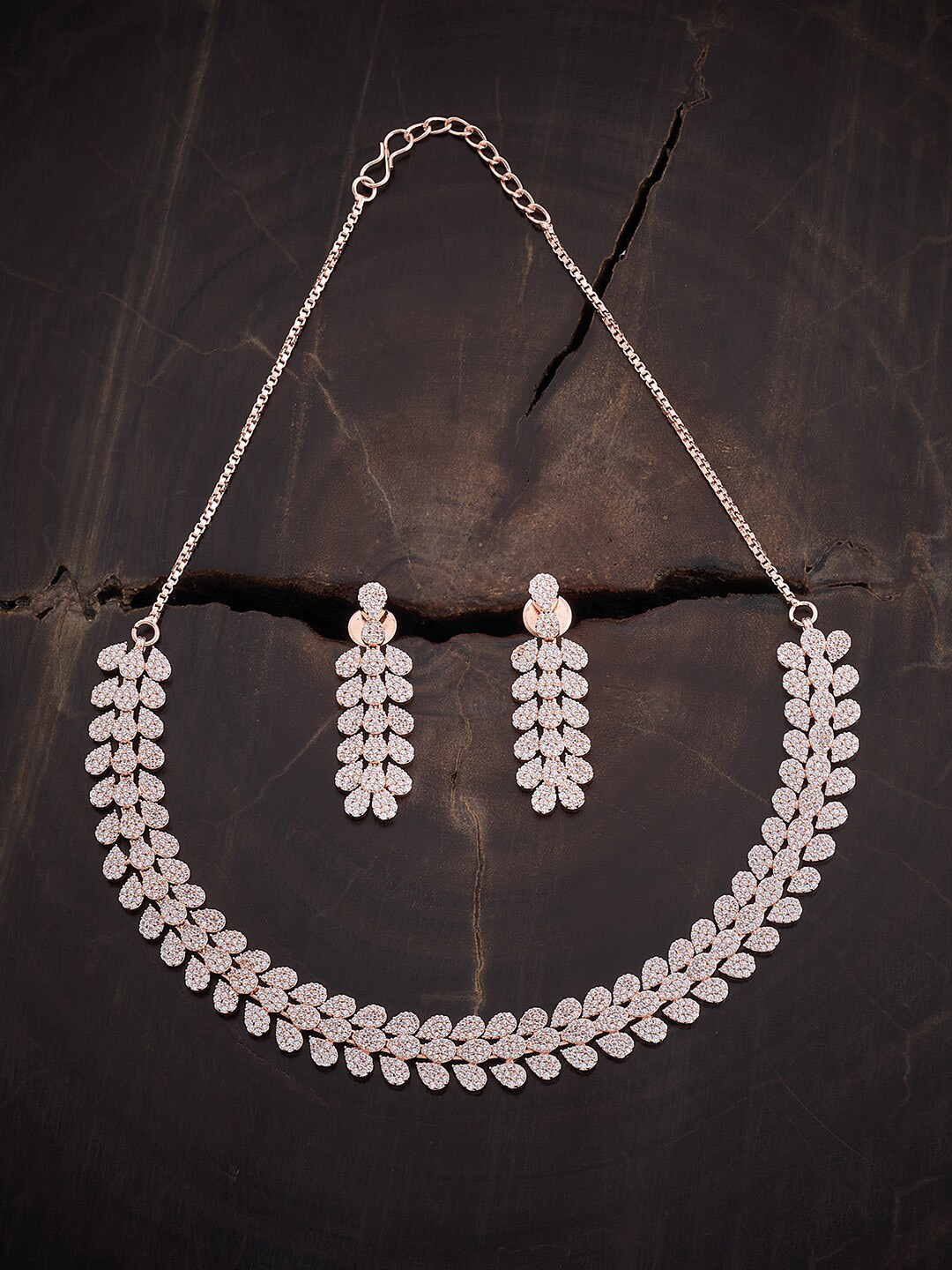 

Kushal's Fashion Jewellery Rose Gold-Plated CZ Studded Jewellery Set, White
