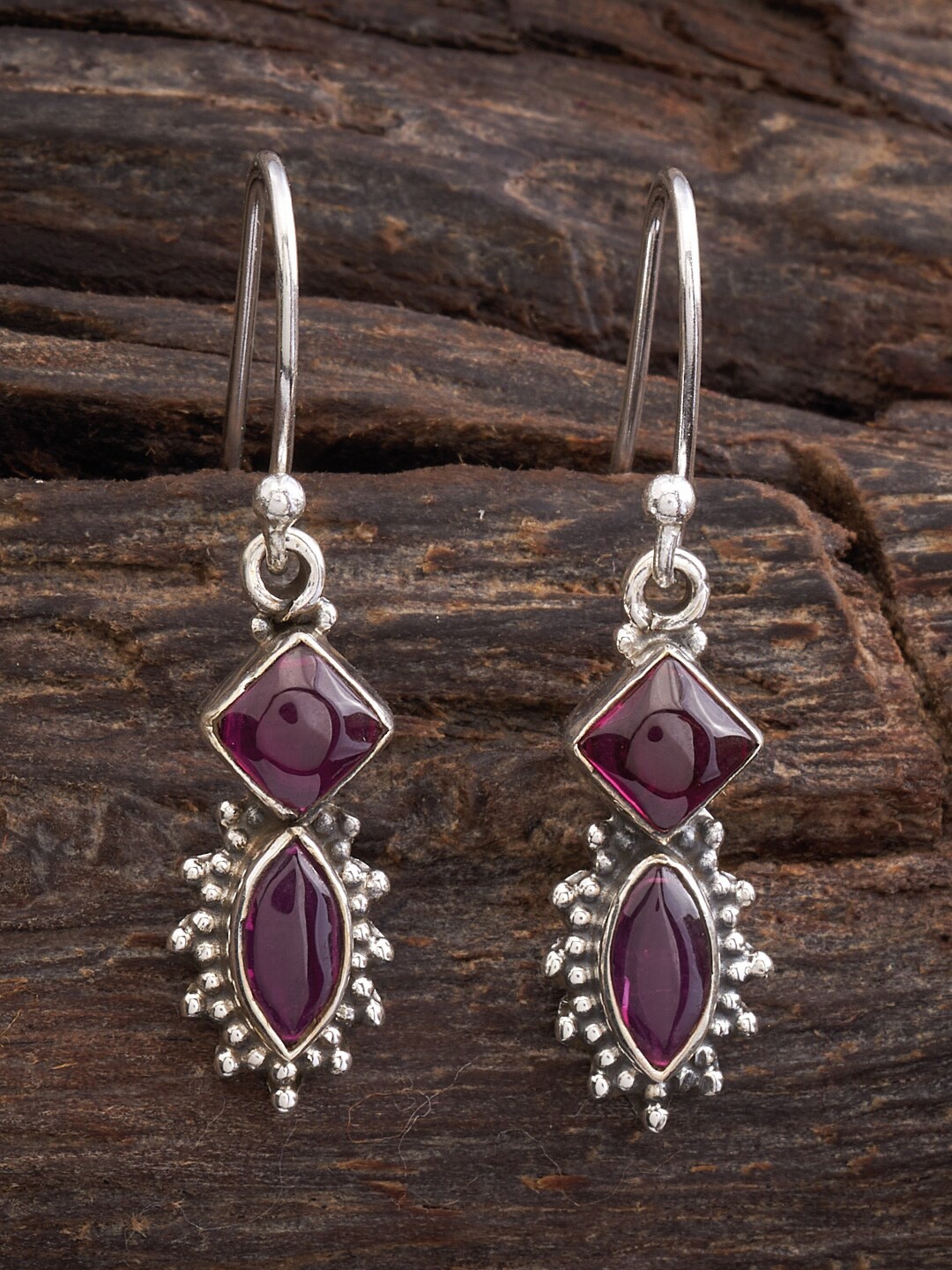 

Kushal's Fashion Jewellery 92.5 Pure Silver Contemporary Drop Earrings, Red