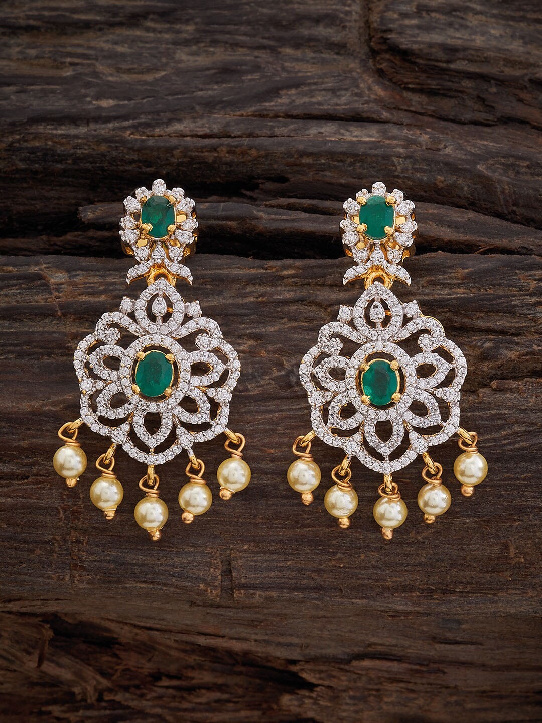 

Kushal's Fashion Jewellery Rhodium-Plated 92.5 Pure Silver Circular Drop Earrings, Green