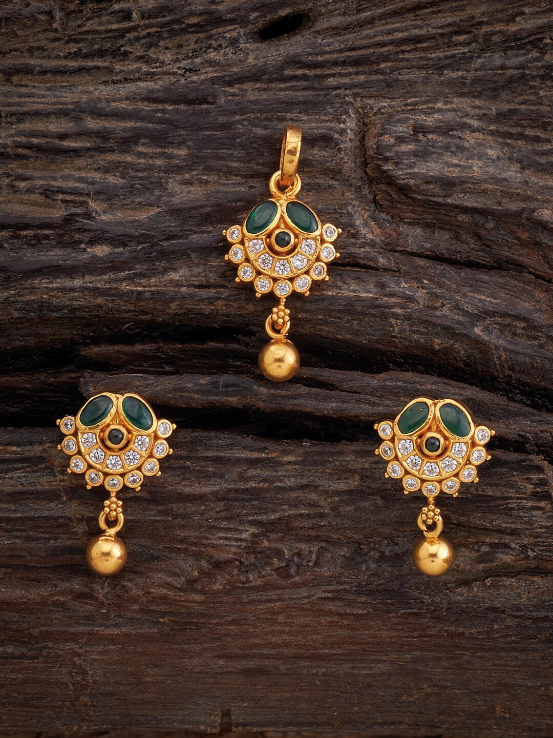 

Kushal's Fashion Jewellery Gold-Plated Stone-Studded Pendant Set