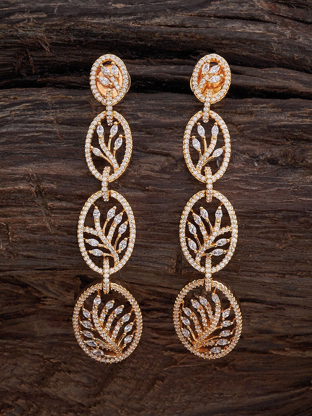 

Kushal's Fashion Jewellery Rose Gold-Plated CZ-Studded Leaf Shaped Drop Earrings