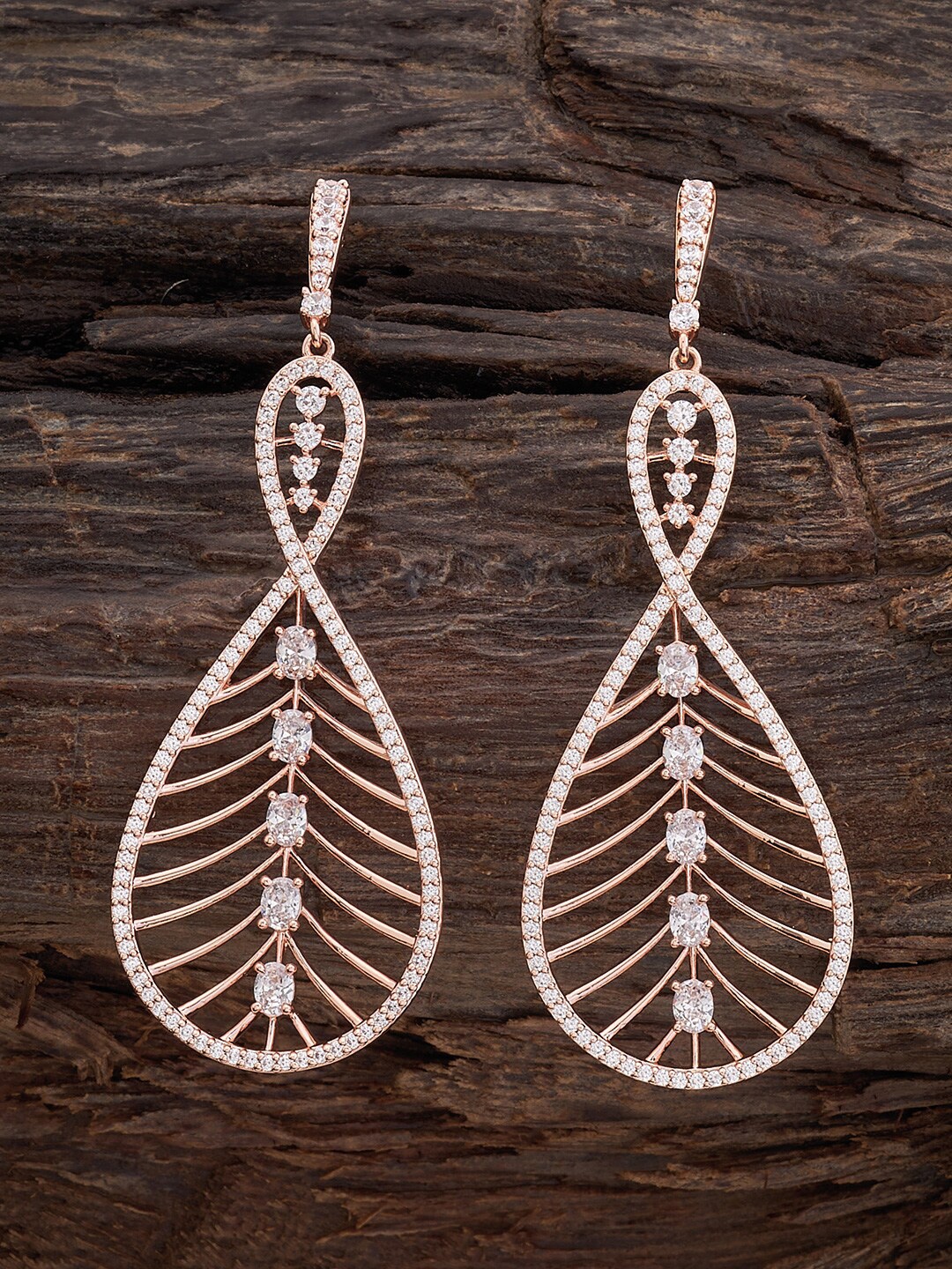 

Kushal's Fashion Jewellery Rose Gold-Plated Teardrop Shaped CZ Drop Earrings