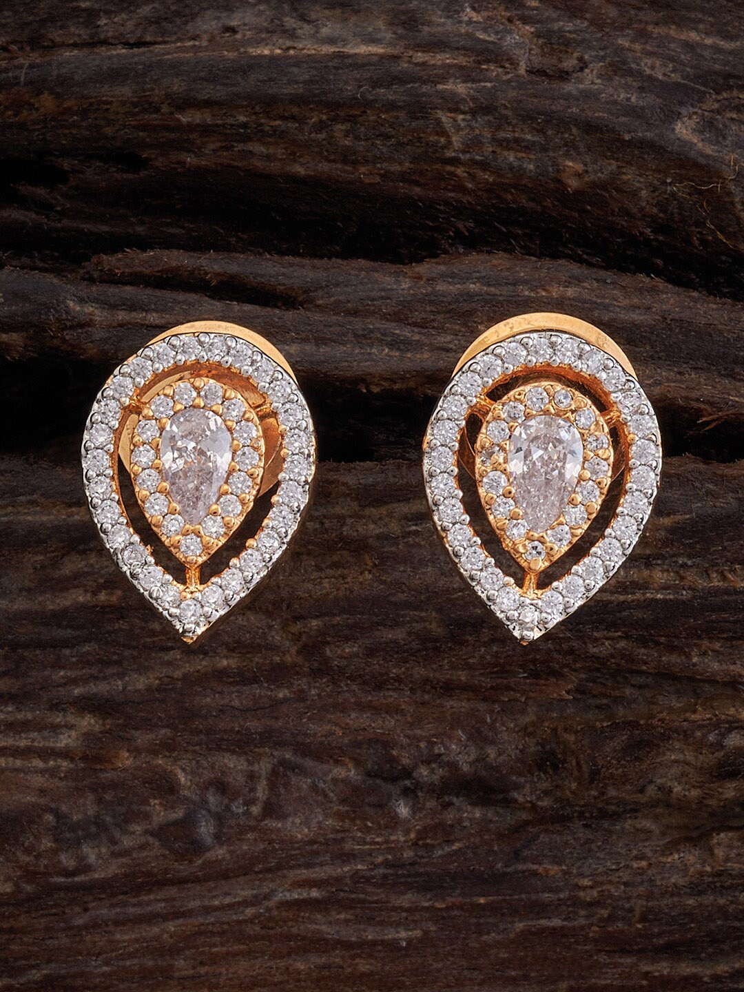 

Kushal's Fashion Jewellery Rose-Gold Plated Zircon-Studded Teardrop Shaped Studs Earrings