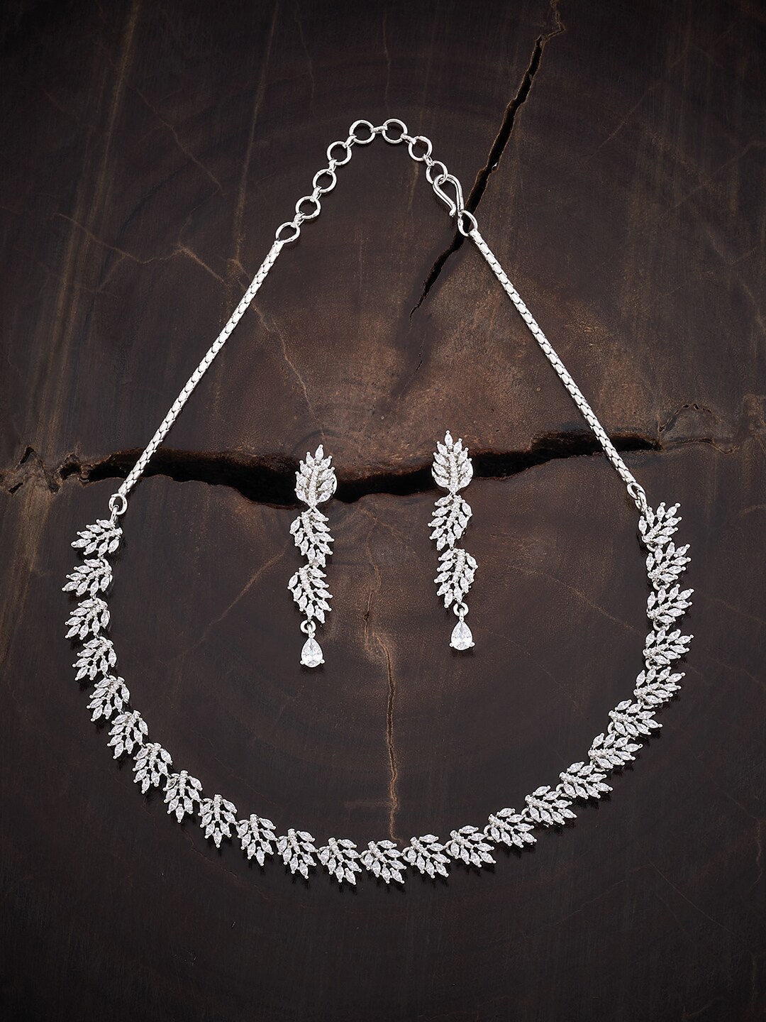 

Kushal's Fashion Jewellery Rhodium-Plated CZ Studded & Beaded Jewellery Set, Silver