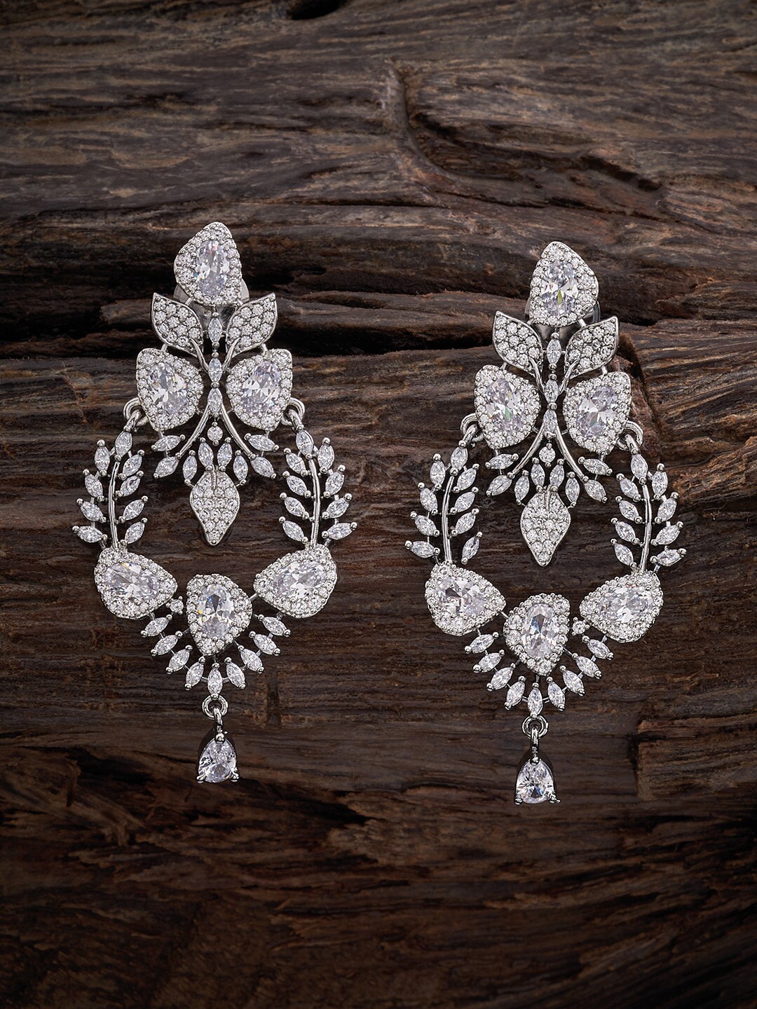 

Kushal's Fashion Jewellery Rose-Gold Plated Leaf Shaped Drop Earrings, White