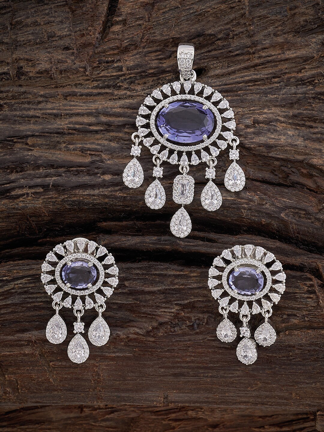 

Kushal's Fashion Jewellery Rhodium-Plated CZ-Studded Jewellery Set, Silver
