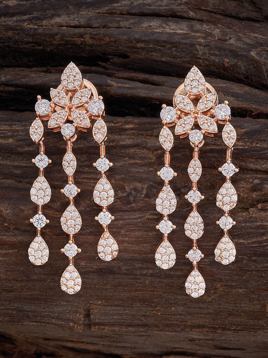 

Kushal's Fashion Jewellery Rose Gold Plated Zircon Studded Drop Earrings