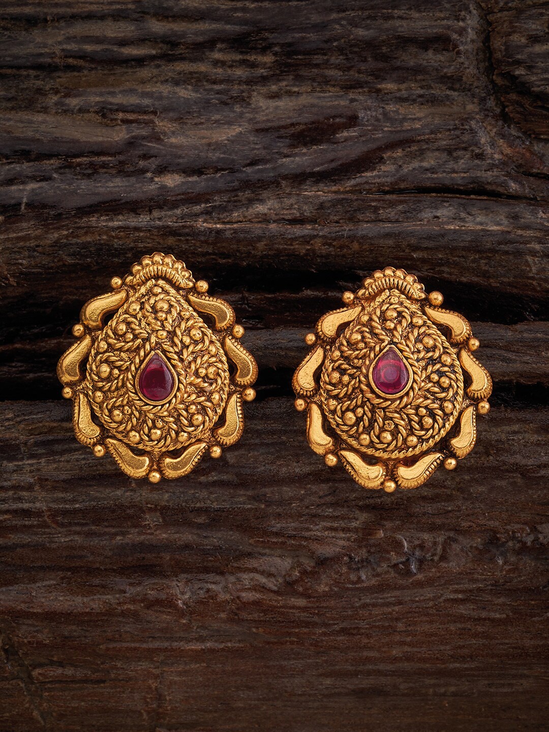 

Kushal's Fashion Jewellery 92.5 Pure Silver Teardrop Shaped Studs Earrings, Gold