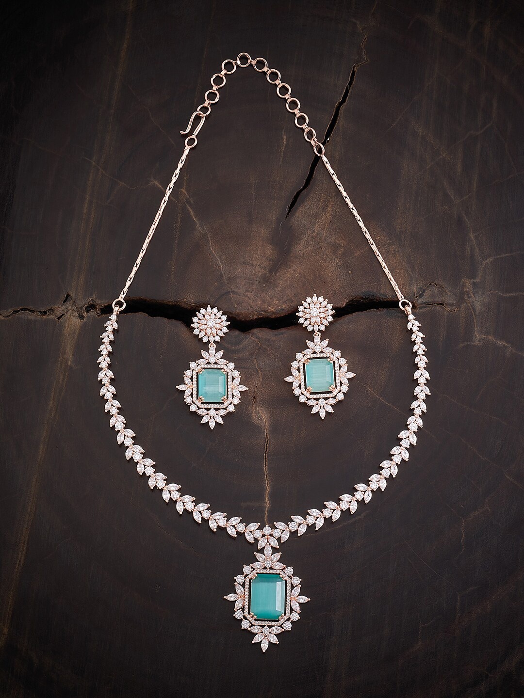 

Kushal's Fashion Jewellery Rose Gold-Plated CZ-Studded Jewellery Set
