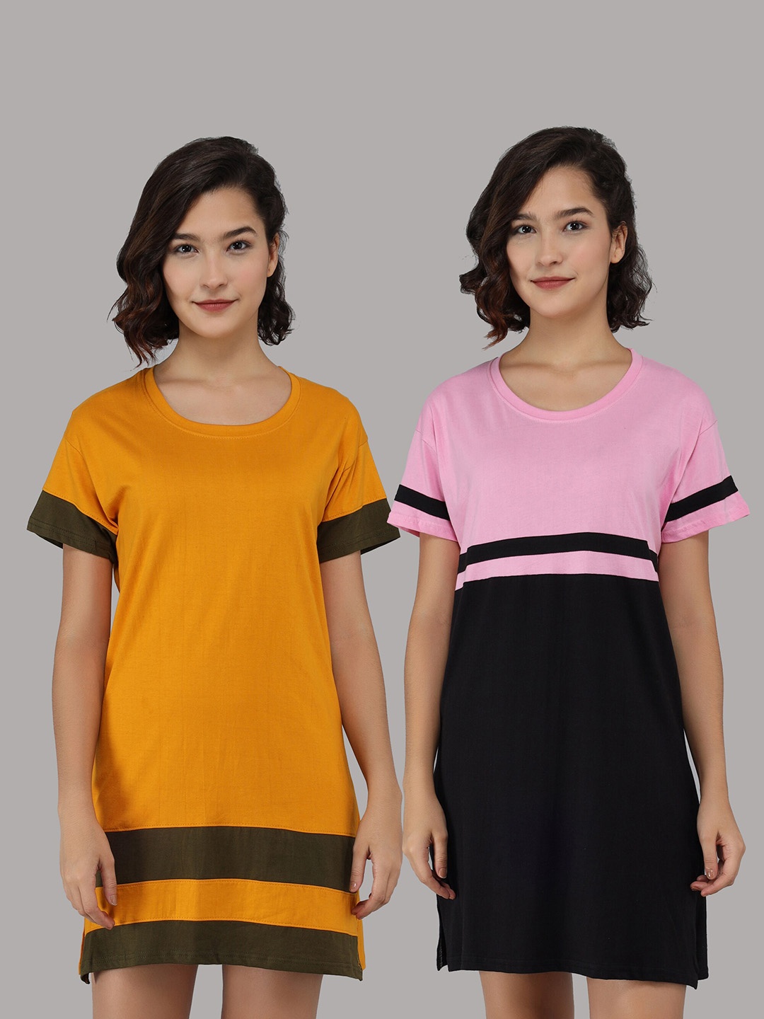 

Christy World Pack Of 2 Above-Knee Night Dress, Mustard
