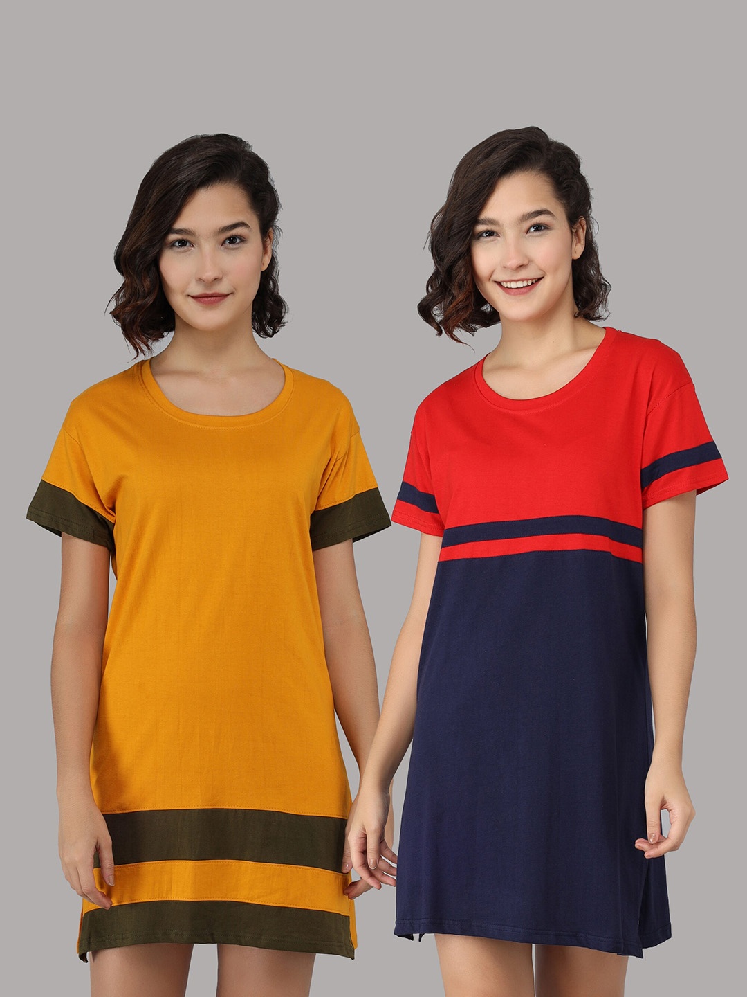 

Christy World Pack Of 2 Above-Knee Night Dress, Mustard