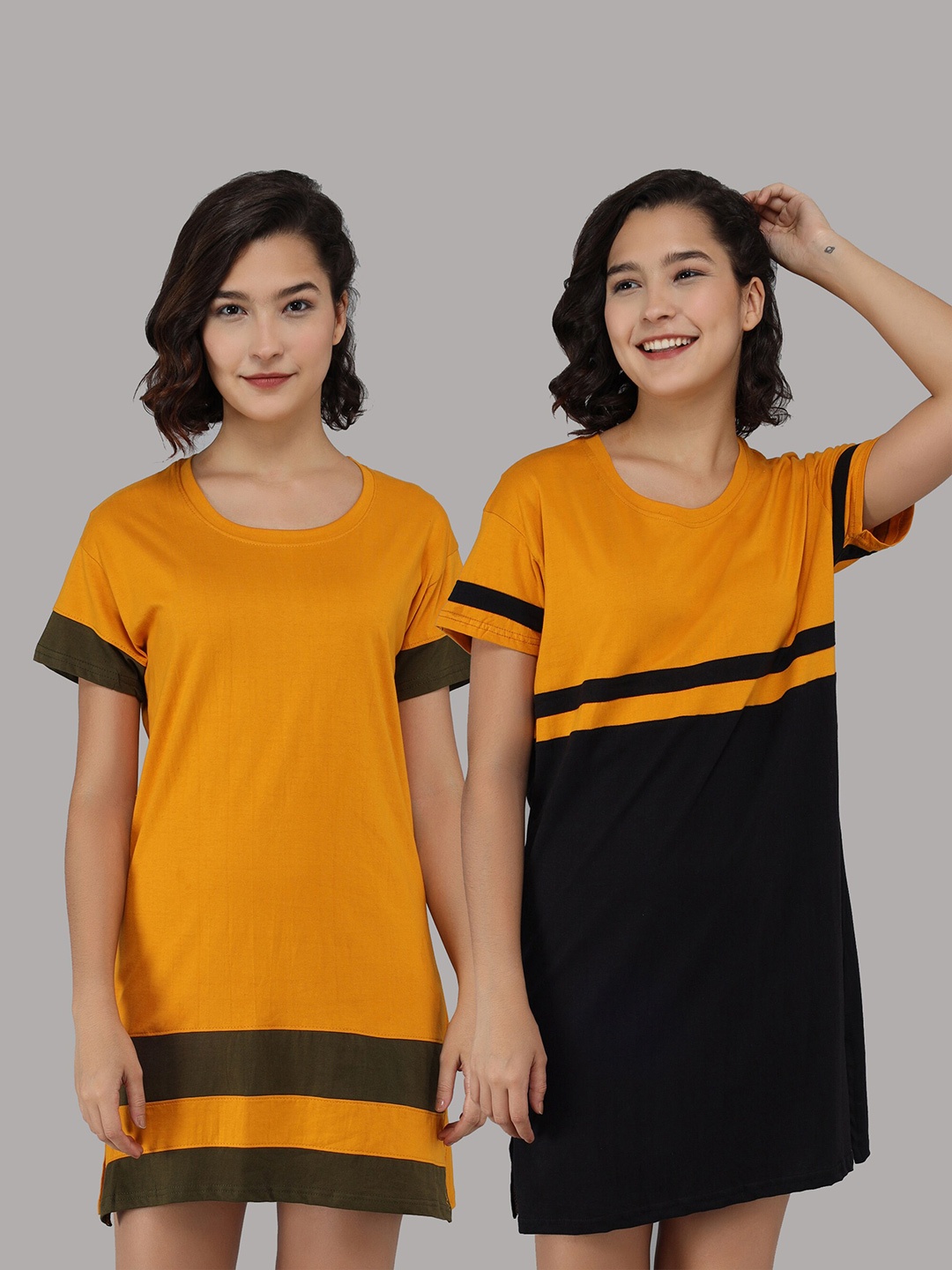 

Christy World Pack Of 2 Above-Knee Night Dress, Mustard