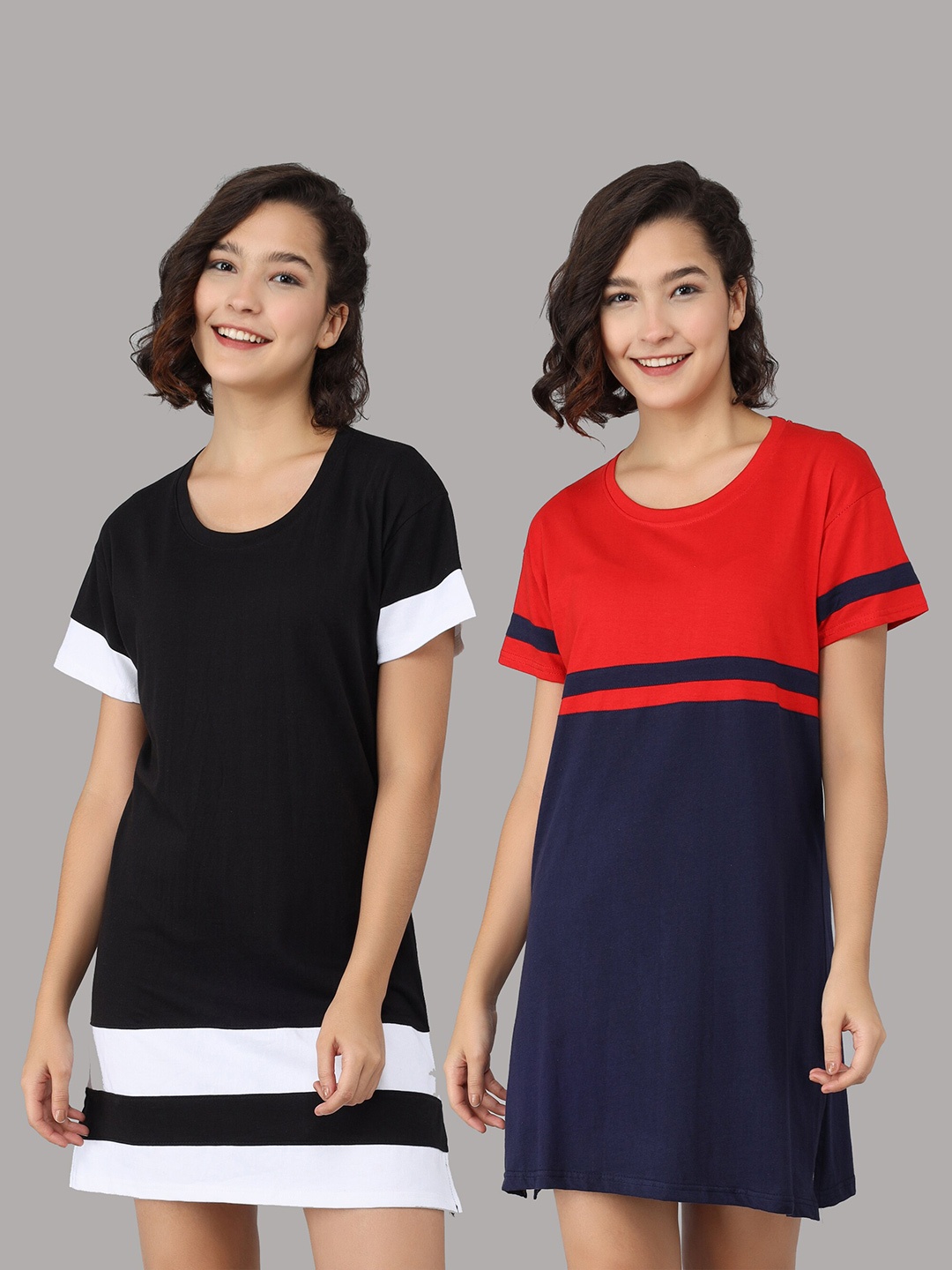 

Christy World Pack of 2 Cotton T-shirt Nightdress, Black
