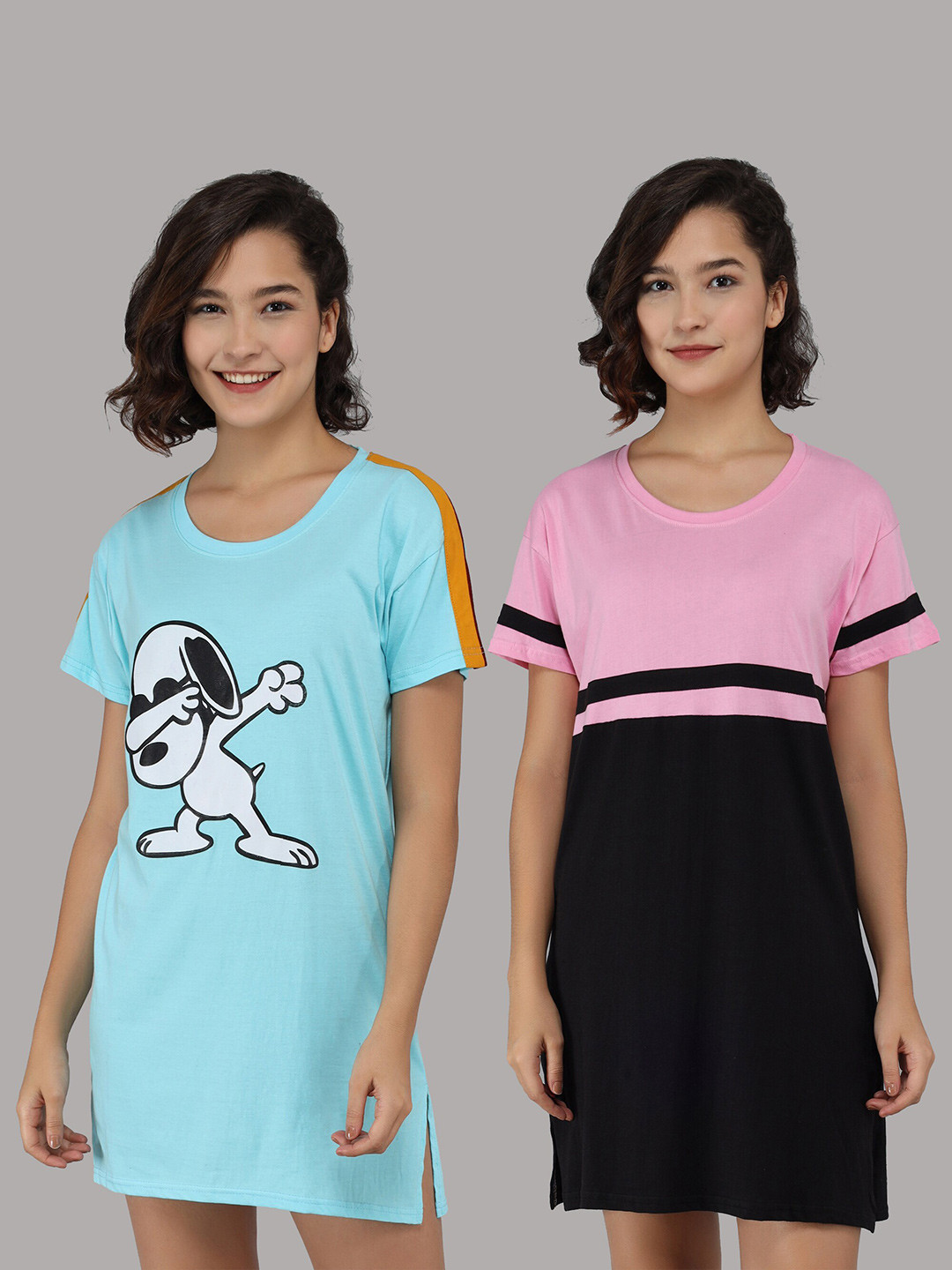 

Christy World Pack of 2 Cotton T-shirt Nightdress, Blue