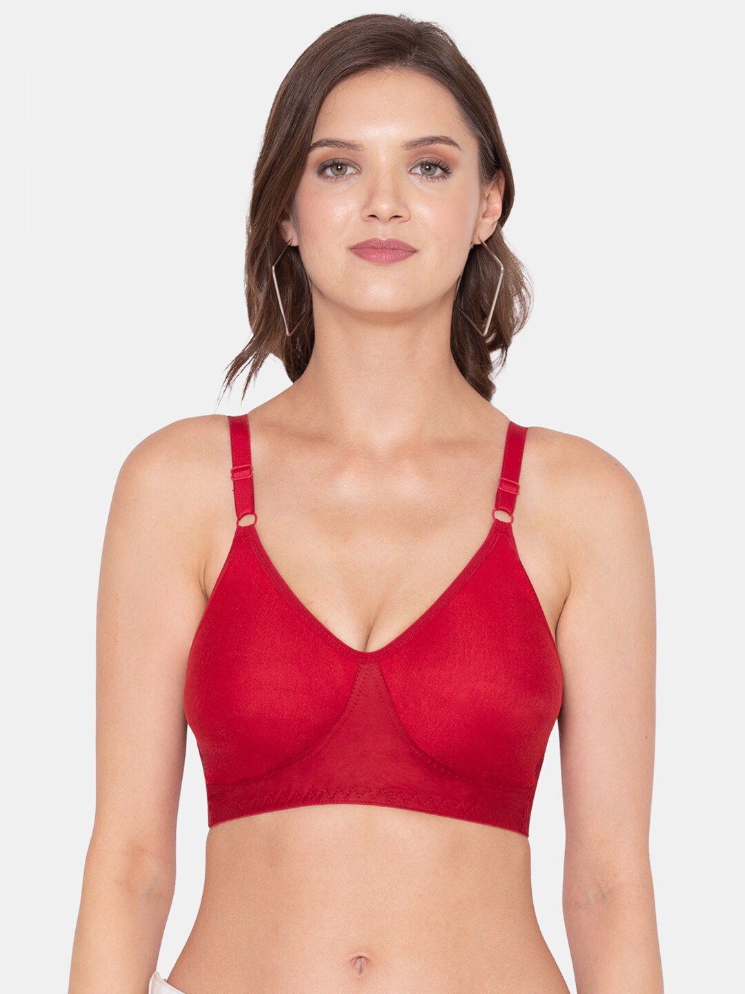 

Souminie Full Coverage Seamless Non-Wired Non-Padded Everyday Cotton Bra All Day Comfort, Red