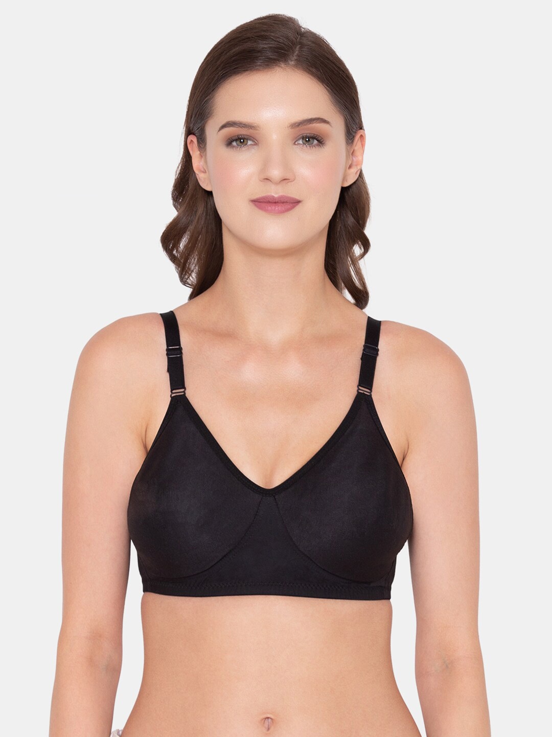 

Souminie Full Coverage Seamless All Day Comfort Non-Wired Non-Padded Everyday Bra, Black