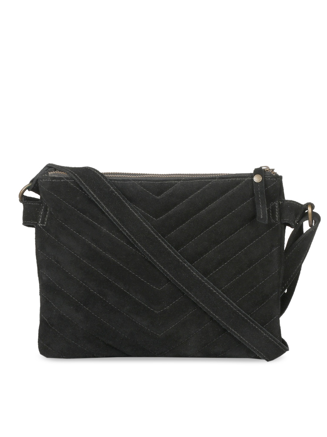 

Favore Women Leather Structured Sling Bag with Quilted Details, Black