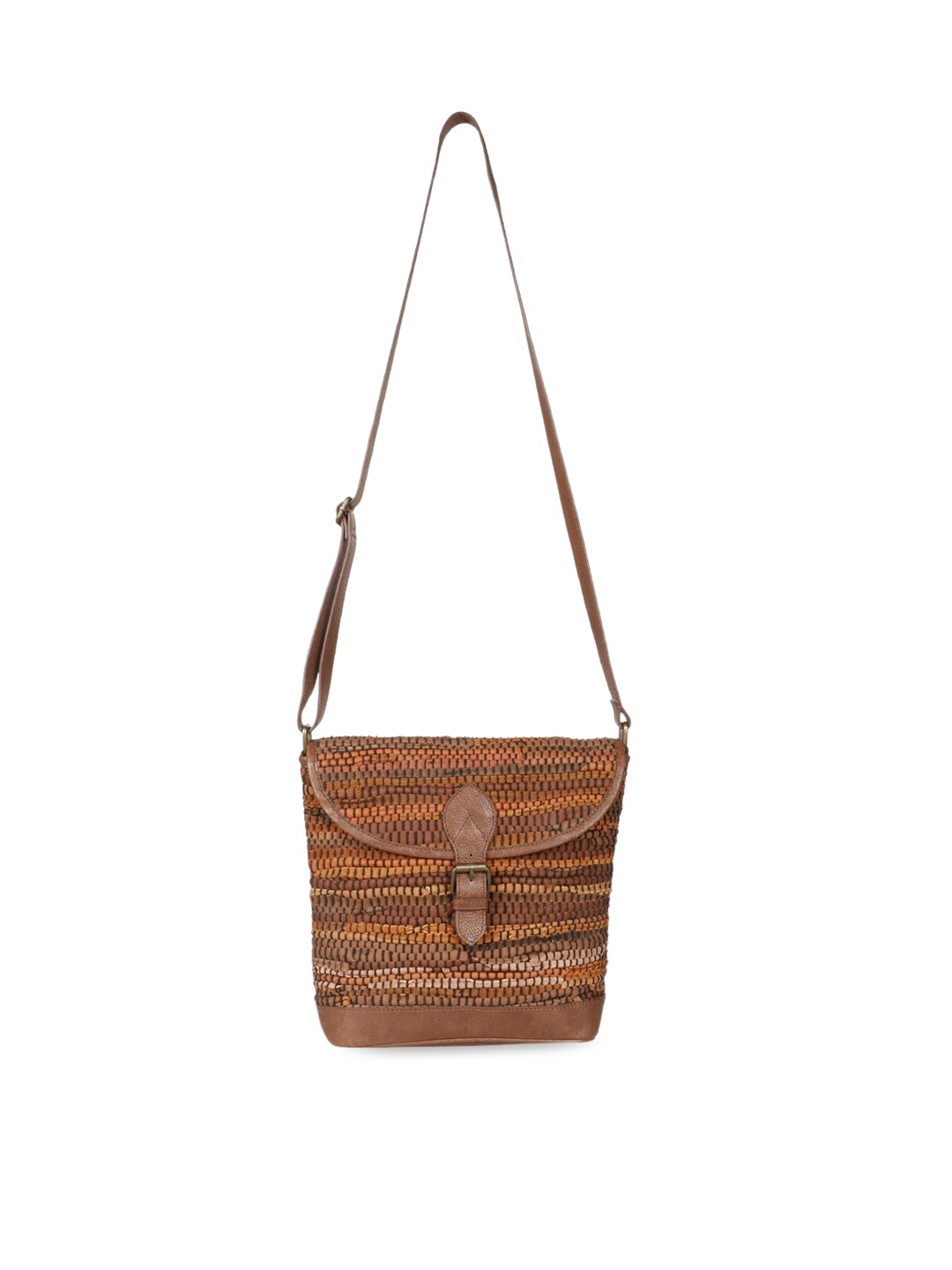 

Favore Geometric Leather Structured Sling Bag, Tan